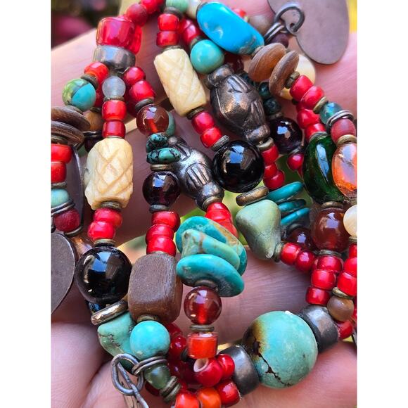 Vintage DON LUCAS Native American Navajo 925 Multi Strand Stone & Charm Bracelet - Picture 8 of 10